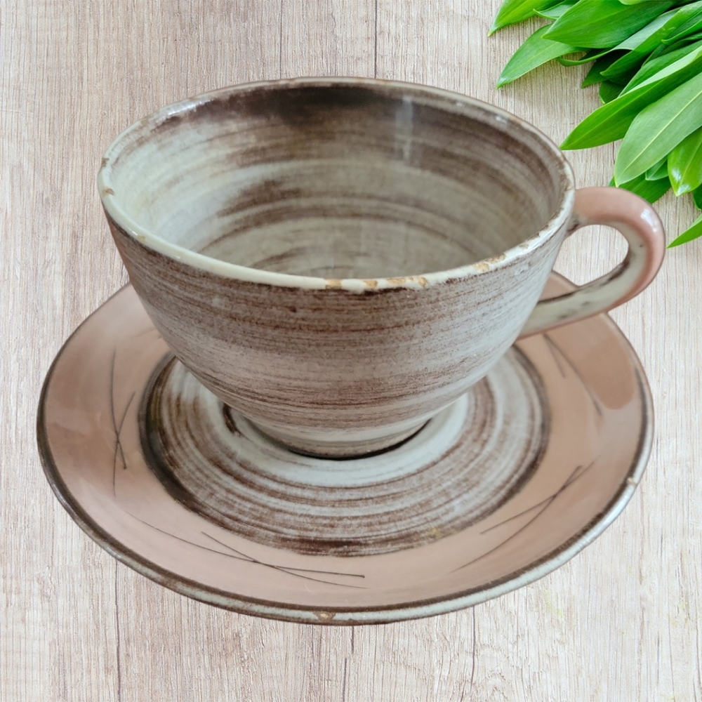 Vtg 1950s Stylized Spirals Brown & Pink SANTA ANITA Vreni Coffee Tea Cup…